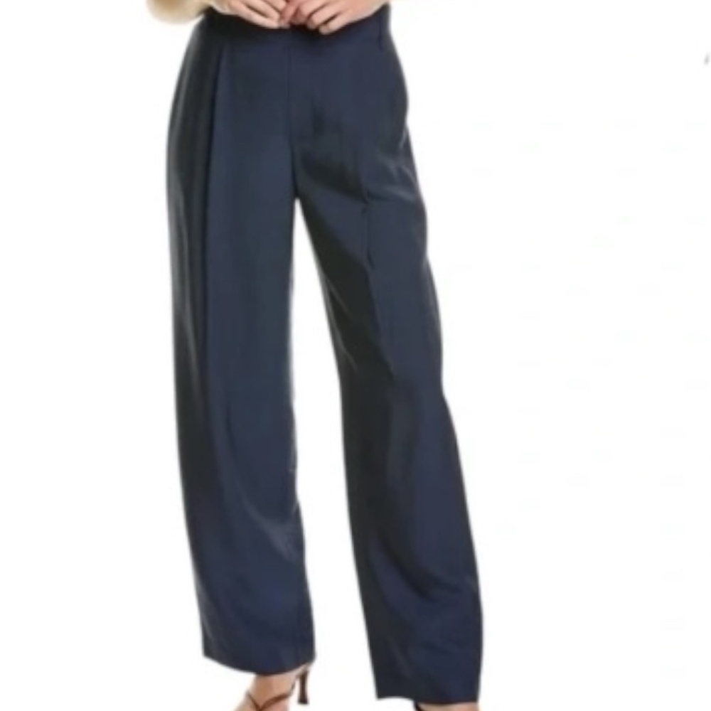 VINCE High Waist Pull-on Stretch Linen Blend Pants in Costal Navy